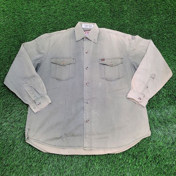 Vintage 90s Sun-Faded Button Shirt L 26x31 Faded Green Baggy - Picture 1 of 16